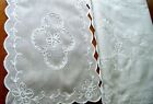 Old Vtg Runner &Doily Irish Tambour lace embroidery voile transparent cotton