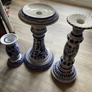 Gorgeous Large Chinese blue and white Candlestick Lot See Description