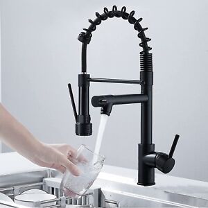 Black Spring Kitchen Faucet Pull Down Sprayer Single Handle Kitchen Sink Mixer
