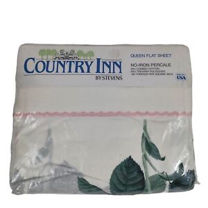 Country Inn By Stevens - Vintage - Queen Flat Sheet Candy Stripe Rose - Percale.