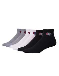 Champion Ankle Socks Men 6 Pack Wicking Arch Support Cushioned Knit Logo sz 6-12