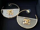 CHANEL  CC Resin Hoop  Earrings Gold Logo Clear Hoops Letter Engraved Upcycled