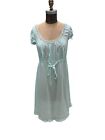 Vintage Formfit Rogers Light Blue Nylon Nightgown W/ Pink Floral Trim Small