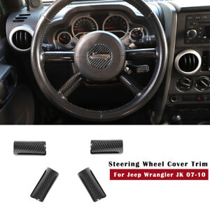 Interior Carbon Fiber Steering Wheel Panel Cover Trim For Jeep Wrangler JK 2007+