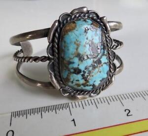Vintage Old Pawn Navajo Silver Turquoise Cuff Bracelet 45 grams