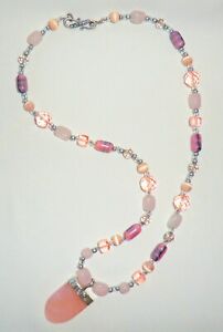 Vintage Rose Quartz Pendant Necklace Made with Swarovski Crystals 25