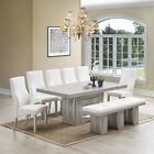 Kings Brand– Avilla 8-Piece Dining Set, Table, 6 Chairs & Bench, Champagne/White