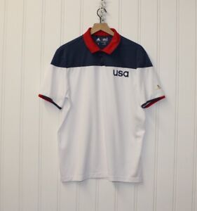 Adidas men USA golf polo tshirt collared logo outdoor sports white summer size L