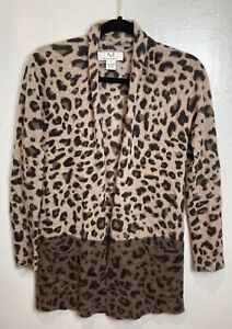Magaschoni Cashmere Cardigan Sweater Womens S Animal Print Open Front Pockets