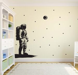 Space Man Wall Decal - Space Man with Stars Wall Decal, Astronaut Sticker n028
