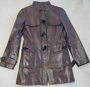 Nicole Benisti Montreal Brown Leather Long Coat Jacket 65933 Small