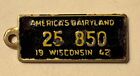 1942 Wisconsin Goodrich Keychain License Plate Tag Fob 25 850