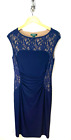 Lauren Ralph Lauren Navy Blue Sequined Lace Trimmed Bodycon Dress Lined Size 10