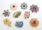 Vintage Lot of 9 Rhinestone Monet Tortolani Floral Broochs Pins Mixed Metals