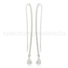 Real H/SI Pave Diamond Dangle Wire Earrings Solid 14k White Gold Jewelry 0.81 Ct