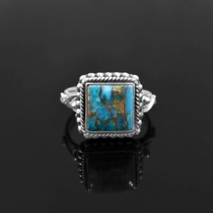 Blue Copper Turquoise Solid 925 Sterling Silver Handmade Women Fine Ring