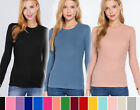 Women's Crew Neck Thermal Shirt Top Stretch Cotton Long Sleeve Basic Waffle Knit