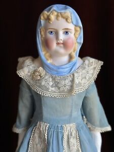 New ListingAntique German 17” ABG Blue Scarf Queen Louise Parian Bisque Head Doll