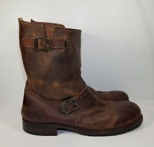 Frye Sutton Engineer Boots Pull On Buckles Brown Leather 87197 Men's 11D