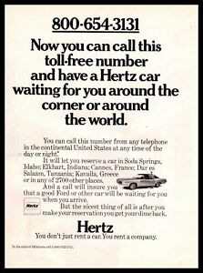 1970 Hertz Rent-A-Car Reservation Toll Free Number Vintage Car Rental Print Ad