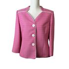 Le Suit Women's Suit Blazer Sz 12 Barbie Pink White Piping 3 Button Lined Jacket