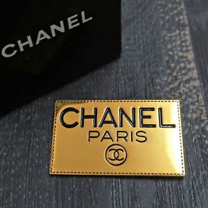 CHANEL Gold Plated CC Logos Rectangle Vintage Pin Brooch #490c Rise-on