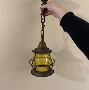 arts and crafts pendant fixture antique 30s 20s yellow glass