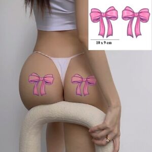 Set Pink Bow Tie Temporary Tattoo Sexy Tattoo Women Thigh Butt Body Hotwife