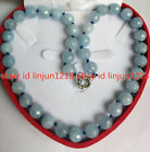 NEW Natural 10mm Faceted Round Aquamarine Gemstone Beads Necklace 18