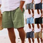 Mens Cotton Linen Shorts Summer Beach Hawaiian Drawstring Waist Short Pants