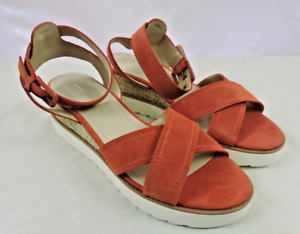 Marc Fisher Women's Sandals Suede Cross Strap Wedges Jovana Orange Size 9 M US