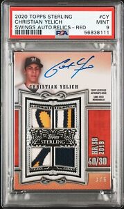 PSA 9 2020 Topps Sterling Swings CHRISTIAN YELICH Red Patch Auto /5 Quad Relic