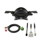Weber Q 1200 Gas Grill Black with Adapter Hose and 3-Piece Grilling Tool Set