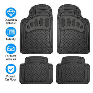 4PC Rubber Car Floor Mats Fit Heavy Duty All Weather Trimmable For Toyota-Black