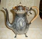 New ListingRARE SILVER PLATE ENGLISH VICTORIAN TEA POT, EMBOSSED FLOWERS, WICKER HANDLE, 8