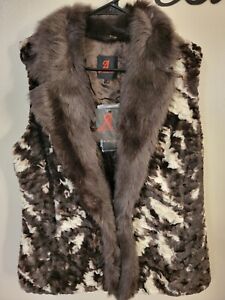 New Adrienne Landau Faux Fur Coat Vest Animal Print Sz: Large