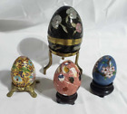 Lot of 4 Beautiful decorative egg sculptures with stands tabletop floral print