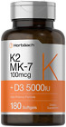 Vitamin K2 MK7 with D3 Supplement | 180 Softgels | D3 5000 IU | by Horbaach