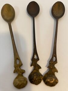 Decorative Vintage 3 Brass tea coffee spoons with roses decor