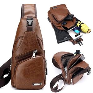 Style Men's Leather Chest Sling Bag Shoulder Crossbody Backpack Satchel Daypack