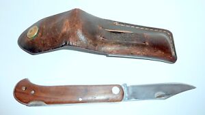 New ListingVintage Folding Knife - Hard Wood Handle With Leather Gerber Leather Sheath  See