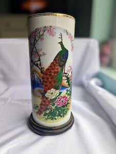 New ListingChinese Porcelain Peacock  VINTAGE Cylinder Vase