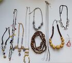 Vintage Plunder Lot Of 10 Necklaces Flower Rhinestone  Wood Beads