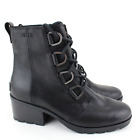 Sorel Cate Lace Womens Size 9 Black Leather Waterproof Heeled Ankle Boots Shoes