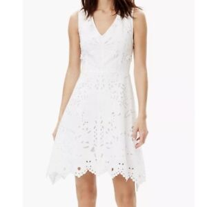 Theory Size 4 Jemoine Dress Linen Sleeveless Lined V-Neck Floral Eyelet White