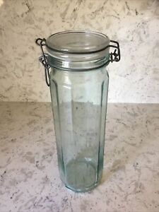 Vintage Hermetic Green Panel Glass Food Storage Jar Made In Italy 13” T