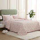 Jacquard Embroidered Stitching Soft Bedding Summer Solid Quilt Set, Pink Floral