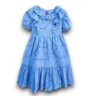 NWT LULU BY MISS GRANT Girl Blue Eyelet Cottage Puff Sleeve Dress Size 6 Girl