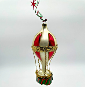 VTG Hot Air Balloon Glass Christmas Ornament Large 6.5