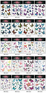 8 Sheets  Butterfly Kids Cartoon Waterproof Body Temporary Tattoos Stickers US